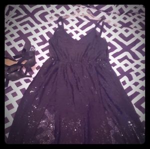 Black Sequined Floor Length Evening Gown